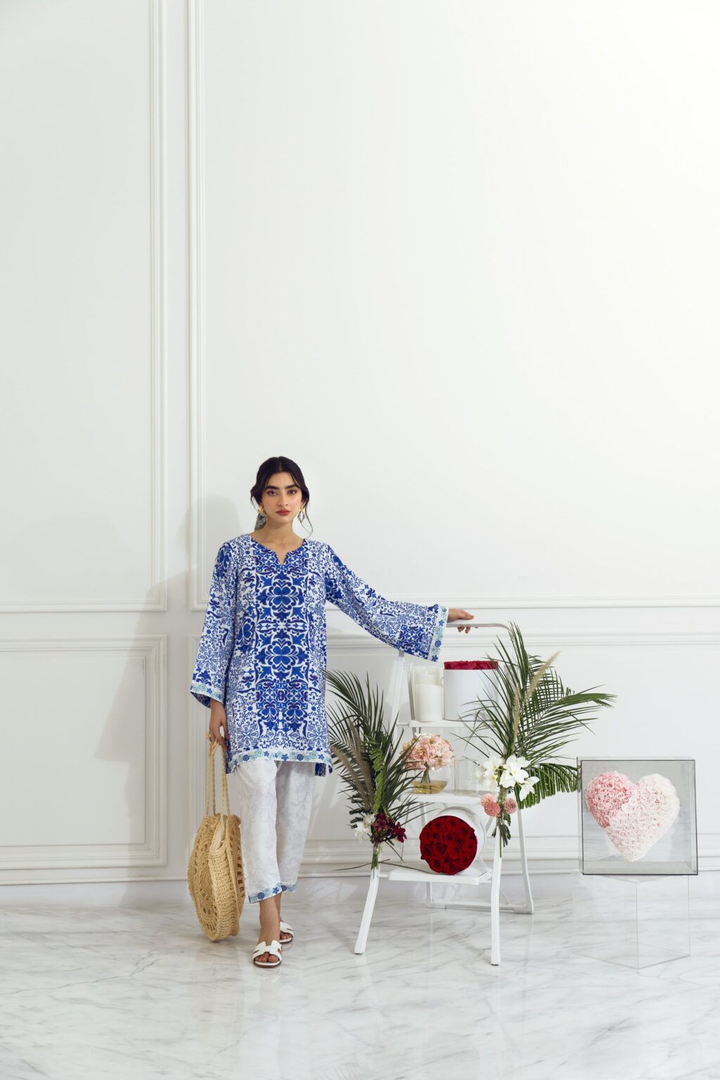 Blue Floral Stylish Self Printed Suit